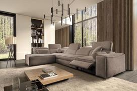 "Simone XI Mix" kampinė sofa su miego funkcija ir lovos dėže, XXL gyvenamasis peizažas su reguliuojamais galvos atlošais ir ištraukiamu kojų atlošu, moderni sofa, kušetė, L formos, 347 x 216 cm, 26 (Toro 50, kairė)