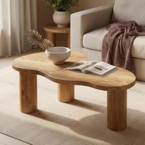 "skølm Mani Organic Coffee Table" - svetainės staliukas, pagamintas iš aukštos kokybės ąžuolo medienos, alyvuotas ir lakuotas - asimetriškas staliukas - modernus medinis staliukas - sofos staliukas su 3 kojelėmis