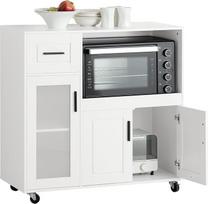 "SoBuy FSB78-W Sideboard" ant ratukų, virtuvės vežimėlis, mikrobangų krosnelės spintelė, virtuvės spintelė, vežimėlis, sandėliavimo spintelė, virtuvės vežimėlis, balta, plotis apie 88,5 x 89 x 40 cm