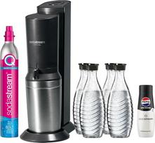 "SodaStream Crystal 3.0" vandens karbonizatorius su greitai prijungiamu CO2 balionu, 4 x 0,8 l talpos stikliniai buteliai, titano spalvos + "SodaStream" sirupas "Pepsi Zero Sugar", 440 ml