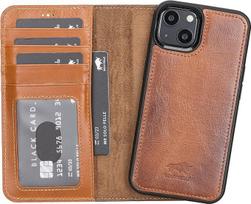 "Solo Pelle" odinis dėklas, suderinamas su "iPhone 13" 6,1 colių nuimamu dėklu (2-in-1) su kortelių lizdais, skirtas originaliam "Apple iPhone 13" (konjako rudos spalvos)
