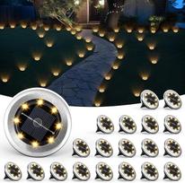 "Solpex" nedideli saulės grindų žibintai, saulės šviesos diodai sodui, 8 LED, 20 vnt., šiltai baltos spalvos sodo žibintai, nerūdijantis plienas, atsparūs vandeniui, skirti lauke, sode, kieme, terasoje, vejoje, kieme, pėsčiųjų takeliuose