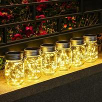 "Solpex" saulės žibintas lauke, saulės lempa, 6 vnt., saulės stiklas su pasakų žibintais, 180 LED, kabantis žibintas, "Mason Jar", LED stiklas, IP44 vandeniui atsparus sodo žibintas sodui, terasai, balkonui, šiltai baltas