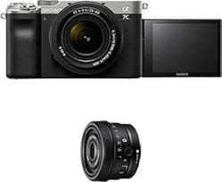 "Sony Alpha 7C" beveidrodis E-Mount pilno kadro skaitmeninis fotoaparatas ILCE-7C (24,2 MP, 7,5 cm (3 colių) jutiklinis ekranas, realaus laiko AF) su 28-60 mm ir 40 mm f2,5 objektyvais - sidabro/juodos spalvos
