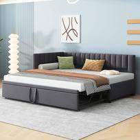 "Soweiz" daugiafunkcinė L formos sofa-lova su lagaminais 90/180 x 200 cm, minkšta lova iš aksominio audinio, taupanti erdvę vaikiškai lovai, svečių lova (pilka)