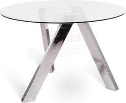 "Stones Home Furniture" apvalios formos stalas iš grūdinto stiklo ir metalinių kojų, modernus valgomojo stalas 4 asmenims, "Rondò" modelis, chromuotas pilkas pagrindas, 120 x 120 x 75 cm