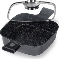 "STONELINE Smart Serving Pan" 24 cm kvadratinė keptuvė su dangčiu, nuimama rankena, lieto aliuminio keptuvė, skirta indukcijai, visų tipų kaitlentėms, nesvylanti danga su tikro akmens dalelėmis, pilka