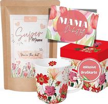 "SUPER MAMA" - Tee Geschenk SET mit Tasse für die beste Mama Muttertag Teegeschenk Herzensmensch Galentines Day für the Best Mum Ever, Danke Mami
