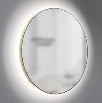 "Talos" LED vonios kambario veidrodis - 60 cm sieninis veidrodis su visaapimančiu LED apšvietimu, 5 mm veidrodiniu stiklu, aliuminio rėmu, matinio aukso spalvos, 4200 K neutralios baltos spalvos, IP44