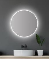 "Talos Moonshine" modernus LED apvalus 60 cm veidrodis su aliuminio rėmu Vonios veidrodis su energiją taupančiu LED apšvietimu, neutralios baltos spalvos šviesa, 4 mm veidrodžio stiklas, IP24 apsauga nuo purslų