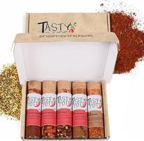 "Tasty Pott" padėkos dėžutė, ekologiški prieskoniai, prieskonių rinkinys, dovanų idėja šeimai ir draugams, prieskoniai, prieskonių mišiniai, prieskoniai stiklinėje (aštrių čili rinkinys, smagus ir geras alkis)