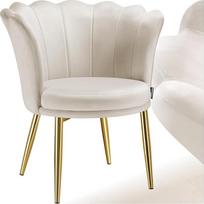 "tectake® Cuddly Chair", modernus krėslas, kriauklė, svetainės kėdės, valgomojo kėdė, virtuvės kėdė, kokteilinė kėdė, miegamojo, svetainės, valgomojo kėdės - aksomas, kreminė/auksinė spalva