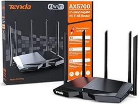 "Tenda RX27 Pro WiFi 6E" WLAN maršrutizatorius (AX5700, trijų dažnių 6GHz: 2402Mbps + 5GHz: 2402Mbps + 2,4GHz: 861Mbps), 5 x 6dBi antenos, Gigabit prievadas, MU-MIMO, VPN, IPv6, WPA3, "WiFi+ Mesh", skirtas AR/VR/4K/8K vaizdo įrašams, juodas