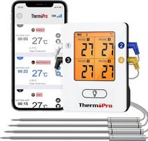 "ThermoPro Bluetooth 5.0" skaitmeninis kepimo termometras Grilio termometras Belaidis mėsos termometras su 4 zondais, skirtas kepsniams, kepimo kameroms, rūkykloms, kepsniams, palaiko "iOS", "Android", veikimo nuotolis iki 150 m