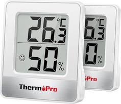 "ThermoPro TP49-2" mažas skaitmeninis drėgmės matuoklis, patalpų termometras, kambario termometras, temperatūros monitorius ir drėgmės matuoklis, skirtas namų biurui, roplių termometras, 2 vnt.
