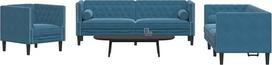 "Tidyard Chesterfield" 3209289 3 dalių sofos komplektas su pagalvėlėmis, mėlynas aksomas, minkšta sofa, poilsio sofa svetainei, prieškambariui, biurui