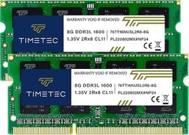 "Timetec Premium" 16GB rinkinys (2x8GB) DDR3L/DDR3 1600MHz PC3L-12800 / PC3-12800 Non-ECC Unbuffered 1.35V/1.5V CL11 2Rx8 Dual Rank 204 Pin SODIMM Laptop Notebook PC Computer Memory RAM Module Upgrade