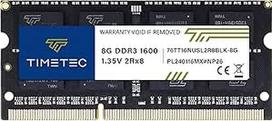 "Timetec" 8GB DDR3L/DDR3 1600MHz (DDR3L-1600) PC3L-12800 / PC3-12800 (PC3L-12800S) Non-ECC Unbuffered 1.35V/1.5V CL11 2Rx8 204 Pin SODIMM Nešiojamųjų kompiuterių nešiojamųjų kompiuterių atmintis RAM Juoda PCB
