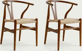 "Tomile CH24 Wishbone" valgomojo kėdės, 2 vnt., riešutmedžio masyvo, rankomis austos kanapių sėdynės, "Hans Wegner" Y formos kėdės, modernios XX a. vidurio valgomojo, virtuvės ir namų biuro kėdės (pelenų riešutas)