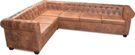 "Tomostar Chesterfield" 6 vietų kampinė sofa-lova iš dirbtinės odos - ruda - 260 x 205 x 73 cm