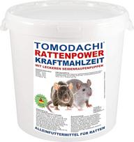 "Tomodachi" maistas žiurkėms su gyvuliniais baltymais šilkverpių pavidalu, visavertis maistas žiurkėms, mažai granulių, daug daržovių - žirnių dribsnių, morkų dribsnių, "Rat Power Power" pašaras, 10 litrų kibiras