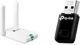 "TP-Link TL-WN822N High Gain WLAN Stick" adapteris (iki 300Mbps, WPS, išorinė didelio stiprumo antena, su USB prailginimo kabeliu, palaiko "Windows", "Mac OS"), baltas, ir TL-WN823N WLAN USB atmintinė