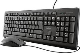 "Trust Taro" laidinės klaviatūros ir pelės rinkinys - QWERTY UK išdėstymas, pilno dydžio klaviatūra, nepralaidi vandeniui, 1,8 m ilgio laidas, USB "Plug and Play", tylus kompiuterio ir nešiojamojo kompiuterio derinys - juodas