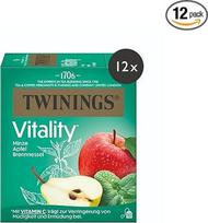 "Twinings Vitality" pipirmėčių arbata su obuoliais ir dilgėlėmis bei vitaminu C - vaisių žolelių arbatos mišinys natūraliai energijai ir gyvybingumui palaikyti, 12 vnt. (po 10 maišelių)