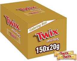 "Twix Minis", šokoladiniai batonėliai, karamelė ir sausainiai, pieninis šokoladas, didmeninė šokolado pakuotė, 150 x 20 g, 3 kg