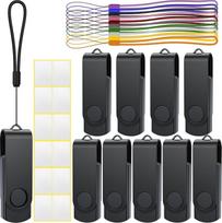 "Uflatek" 32GB USB atmintinės, atminties kortelė, 10 vnt., USB 2.0 juoda atmintinė, pasukama atmintinė, metalinis nykščio diskas, išorinė duomenų laikmena su dirželiu