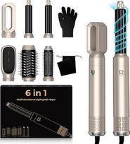 "UKLISS Hairstyler 6-in-1 Airbrush Hair Styler" | "Pro Air Styler" rinkinys - 1000 W apvalus plaukų džiovintuvas, oro garbanojimo šepetys, šilto oro šepetys, plaukų džiovintuvas, tiesinimo šepetys | Styling for All Hair Types - Silver Gold