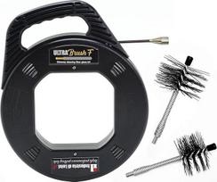 "ULTRABrush" šepetėlių rinkinys granulinėms krosnelėms, židiniams, kaminų šepetys, tinka visų tipų kaminams, 3 dalių rinkinys, su greito ir praktiško naudojimo dozatoriumi