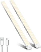 "Under-Unit Light" virtuvės LED spintelės apšvietimas 60 cm pakuotė iš 2 šiltos baltos spalvos su judesio jutikliu Vidinis akumuliatoriaus spintelės apšvietimas Spintelės apšvietimas Šviesos juosta USB su jutikliu, skirta spintai, po spinta, bagažinei, RV