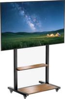"Vanconwey" grindų TV stovas 40-86 colių televizoriams, reguliuojamo aukščio TV laikiklis su didele medine lentyna ir ratukais, modernus svetainės riedantis TV stovas, iki 110 kg, VESA 600 x 400 mm (VC-Z1813)