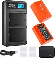 "Vemico NP-FZ100" NP-FZ100 baterijų įkroviklio rinkinys 2 pakuotės 2280 mAh pakaitinių baterijų C tipo LCD dvigubas įkroviklis, skirtas Alpha A7III/ A7R III/A7 IV/ A7R IV/ A9/ Alpha 9/ A7R3/ A6600 skaitmeniniams fotoaparatams (visiškai suderinamas)