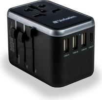 "Verbatim" universalus kelioninis adapteris UTA-04 su 3 USB-A, 2 USB-C prievadais, nešiojamojo kompiuterio, mobiliojo telefono, fotoaparato kelioninis kištukas, visame pasaulyje, 100-250 V, pristatymas į Šveicariją