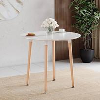 "Vida Designs Batley" apvalus valgomojo stalas, modernus apvalus virtuvės stalas su natūralaus buko medžio kojomis, kompaktiškas valgomojo stalas mažiems virtuvės ir valgomojo kambario baldams (baltas, 4 sėdimos vietos)
