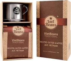 "VietBeans Traditional" - graži kavos dovana tvirtoje pakuotėje - malta skrudinta kava - 250 g kavos ir kavos filtras - dovanų idėja kavos mėgėjams