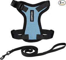 "Voyager" "Step-in Lock" kačių petnešos ir atspindintys pavadėliai su neoprenine rankena, "Best Pet Supplies" - tinka mažų, vidutinių ir didelių veislių katėms, kūdikio mėlynos/juodos spalvos, XXXS dydis