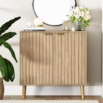 "Vrullu Ribbed Storage Cabinet", laisvai stovinti bufeto spinta, medinė bufeto spinta, daugiafunkcinė akcento spinta svetainei, prieškambariui, įėjimui, valgomajam, miegamajam