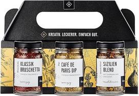 "Wajos" prieskonių dovanų rinkinys 2: prieskoninių žolelių ir prieskonių rinkinys su "Bruschetta", "Dip" ir "Blend", delikatesinė dovana vyrams ir moterims