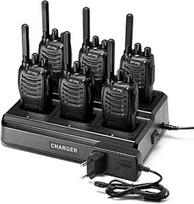 "Walkie Talkie PMR446" radijo imtuvų rinkinys, pofung PT88E 16 kanalų nemokamas radijo imtuvas Rankinis radijo imtuvas Įmontuotas LED žibintuvėlis "Walki Talki" įkraunamas 6 krypčių įkroviklis Pagrindinė ausinė (juoda, 6 vnt.)