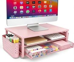 "WenYa" monitoriaus stovas Ergonomiškas stalo stovas su laikymo vieta Tvirtas metalinis kompiuterio stovas Kompiuterio monitoriaus stovas Pad PS5 kompiuterio spausdintuvui (rožinis)