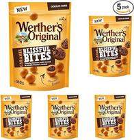 "Werther's Original Blissful Caramel Bites Cookie" - traškūs šokoladiniai sausainiai, aplieti švelnia kremine Werther's karamele - 5 x 140 g