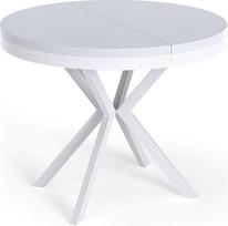 "WFL GROUP" apvalus išskleidžiamas valgomojo stalas, palėpės stiliaus stalas su baltomis metalinėmis kojomis, nuo 90 iki 170 cm, pramoninis stalas gyvenamajame kambaryje, kompaktiškas, 90 cm, baltas