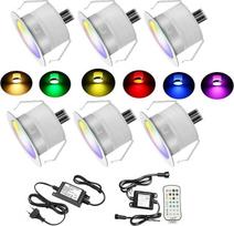 "WiFi" įleidžiami grindų šviestuvai, veikia su "Alexa", RGB LED įleidžiami prožektoriai, DC12V, Ø 30 mm, 0,6 W LED, išmanusis telefonas, 6, pilnas komplektas