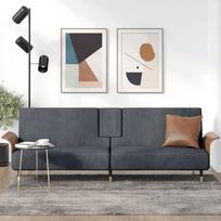 "Willood" sofa lova su gėrimų laikikliais Tamsiai pilkas aksomas Mediniai turėklai