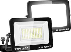 "Willpower" 2 x LED lauko prožektorius su kištuku, LED žibintas 75 W 7500 LM lauko prožektorius 6000 K šaltai baltos spalvos prožektoriaus lauko lempa sodo garažui kiemui viduje IP66 atsparus vandeniui