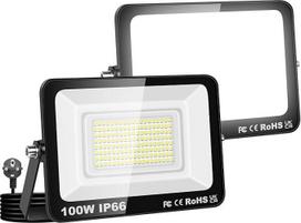 "Willpower" 2 x lauko LED prožektorius su kištuku, 100 W 10000 LM lauko prožektorius 6000 K šaltai baltos spalvos prožektorius, skirtas sodo garažui, kiemui, vidaus patalpoms IP66, atsparus vandeniui