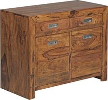 "Wohnling Mumbai" stalviršis iš medžio masyvo Šešamedžio komoda 90 cm 2 stalčiai 2 durys Dizainas "Highboard" Kaimo namų stilius Ruda natūrali